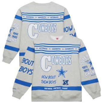 Men's Mitchell & Ness Heather Gray Dallas Cowboys All Over Print Retro Fleece Sweatshirt