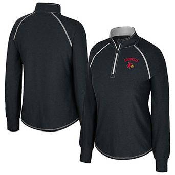 Women's Colosseum Black Louisville Cardinals Bikram Raglan Quarter-Zip Top