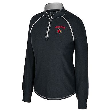 Women's Colosseum Black Louisville Cardinals Bikram Raglan Quarter-Zip Top