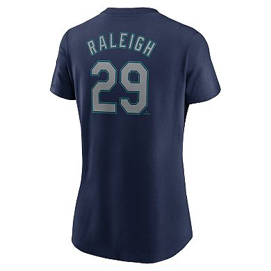 Women's Nike Cal Raleigh Navy Seattle Mariners Fuse Name & Number T-Shirt