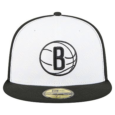 Men's New Era White/Black Brooklyn Nets Repeat 59Fifty Fitted Hat