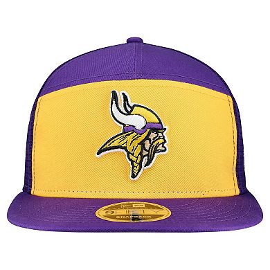 Men's New Era Gold/Purple Minnesota Vikings Outdoor Split Panel 9FIFTY Snapback Hat