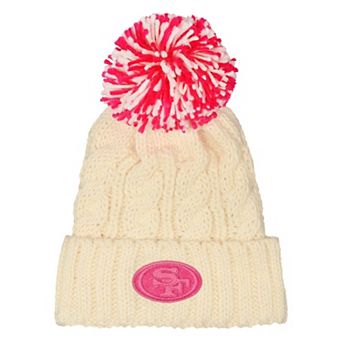 Girls Outerstuff White San Francisco 49ers Cable Cuffed Knit Hat with Pom