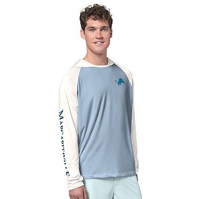 Men's Margaritaville Light Blue/Cream Detroit Lions Sand, Sea, Sunsets Long-Sleeve Rashguard Hoodie Pullover