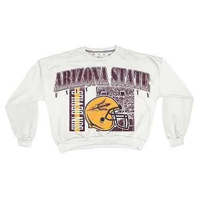 Women's Pressbox White Arizona State Sun Devils Oversized Janice Retro Waist-Length Sweatshirt