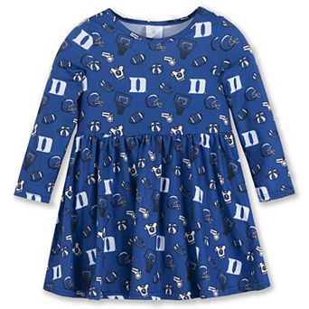 Girls Toddler ZooZatz Royal Duke Blue Devils All-Over Print Football Dress