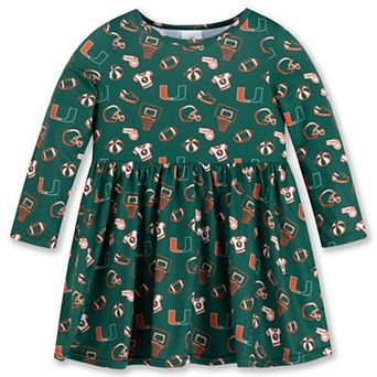 Girls Toddler ZooZatz Green Miami Hurricanes All-Over Print Football Dress
