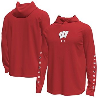 Men's Under Armour Red Wisconsin Badgers Tech Stretch Long-Sleeve Hooded T-Shirt