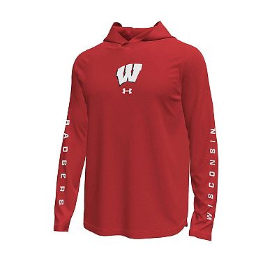 Men's Under Armour Red Wisconsin Badgers Tech Stretch Long-Sleeve Hooded T-Shirt