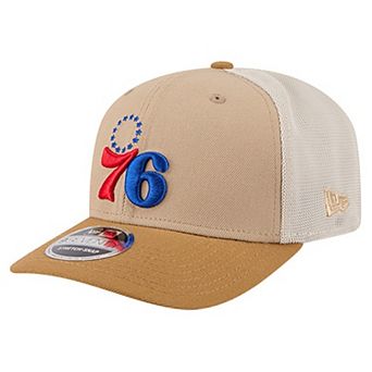 Men's New Era Tan/Light Brown Philadelphia 76ers Two-Tone 9SEVENTY Adjustable Trucker Hat