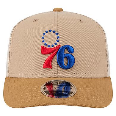 Men's New Era Tan/Light Brown Philadelphia 76ers Two-Tone 9SEVENTY Adjustable Trucker Hat