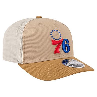 Men's New Era Tan/Light Brown Philadelphia 76ers Two-Tone 9SEVENTY Adjustable Trucker Hat