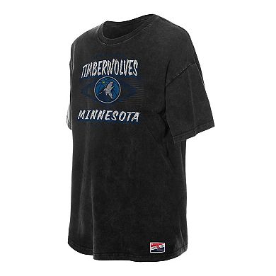 Women's New Era Black Minnesota Timberwolves Throwback Mineral Wash Oversized T-Shirt