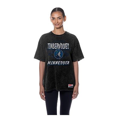 Women's New Era Black Minnesota Timberwolves Throwback Mineral Wash Oversized T-Shirt