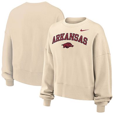 Women's Nike Natural Arkansas Razorbacks Phoenix Fleece Oversized Cropped Sweatshirt