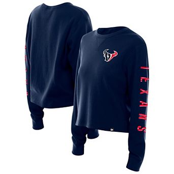 Women's New Era Navy Houston Texans Sport Night Thermal Long Sleeve Cropped��T-Shirt