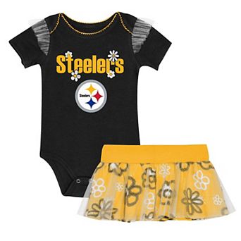 Girls Newborn Outerstuff Black Pittsburgh Steelers My Team Rocks Bodysuit and Skirt Set