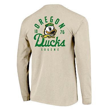 Men's Natural Oregon Ducks Comfort Colors Mascot Overlay Long Sleeve T-Shirt