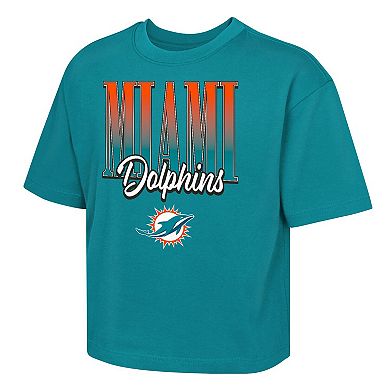 Girls Youth Outerstuff Aqua Miami Dolphins Big City Boxy T-Shirt