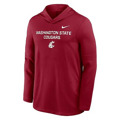 Men's Nike Crimson Washington State Cougars 2025 Sideline Dri-FIT Long Sleeve Hoodie T-Shirt