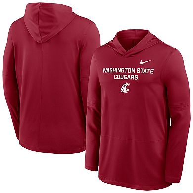 Men's Nike Crimson Washington State Cougars 2025 Sideline Dri-FIT Long Sleeve Hoodie T-Shirt