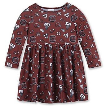 Girls Toddler ZooZatz Garnet South Carolina Gamecocks All-Over Print Football Dress