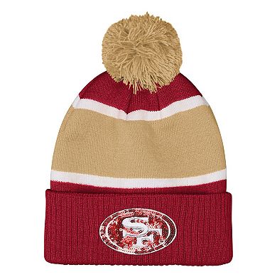 Girls Outerstuff Scarlet San Francisco 49ers Let's Play Cuffed Knit Hat with Pom