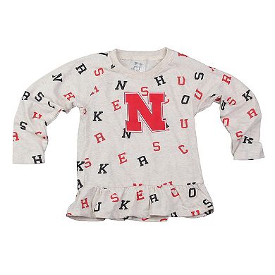 Girls Toddler Wes & Willy Oatmeal Nebraska Huskers Ruffle Raglan Long Sleeve T-Shirt & Leggings Set