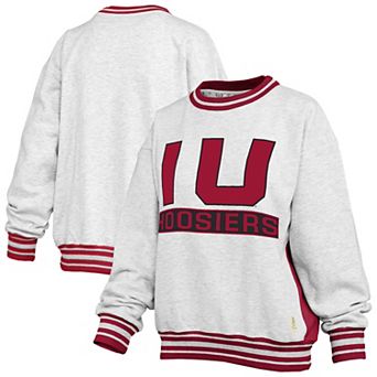 Women's Pressbox Heather Gray/Crimson Indiana Hoosiers Endzone Crewneck Sweatshirt