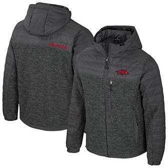 Men's Colosseum Charcoal Arkansas Razorbacks Nightman Full-Zip Hoodie Puffer Jacket