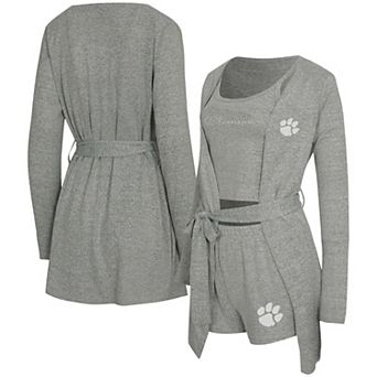 Women's Concepts Sport Gray Clemson Tigers Rigor Three-Piece Tank, Short & Robe Set