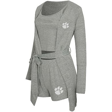 "Women's Concepts Sport Gray Clemson Tigers Rigor Three-Piece Tank, Short & Robe Set"