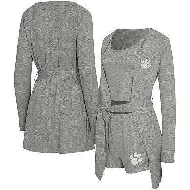 "Women's Concepts Sport Gray Clemson Tigers Rigor Three-Piece Tank, Short & Robe Set"