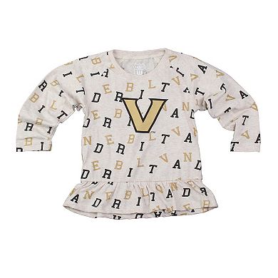 Girls Toddler Wes & Willy Oatmeal Vanderbilt Commodores Ruffle Raglan Long Sleeve T-Shirt & Leggings Set