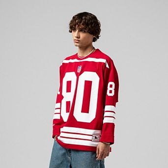 Men's Mitchell & Ness Jerry Rice Scarlet San Francisco 49ers Maxxed Out Fashion Hockey Jersey