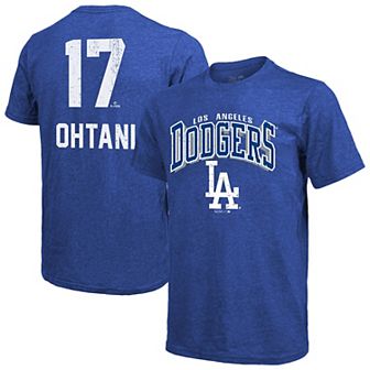 Men's Majestic Threads Shohei Ohtani Royal Los Angeles Dodgers Triblend Name & Number T-Shirt