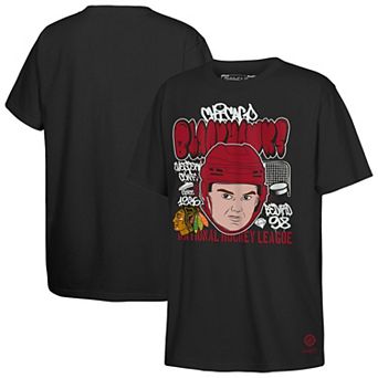 Youth Mitchell & Ness Connor Bedard Black Chicago Blackhawks Caricature T-Shirt