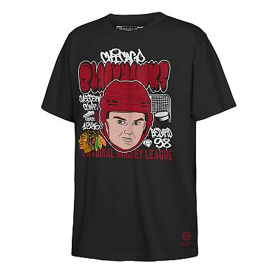 Youth Mitchell & Ness Connor Bedard Black Chicago Blackhawks Caricature T-Shirt