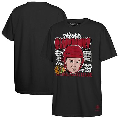 Youth Mitchell & Ness Connor Bedard Black Chicago Blackhawks Caricature T-Shirt