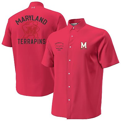 Men's Under Armour Red Maryland Terrapins Gameday Armourfuse Camp Button-Up Shirt