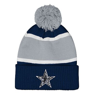 Girls Youth Outerstuff Navy Dallas Cowboys Let's Play Cuffed Knit Hat with Pom
