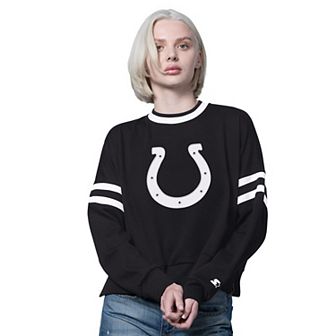 Women's Starter Black Indianapolis Colts Rally Drop Shoulder Crewneck Sweatshirt