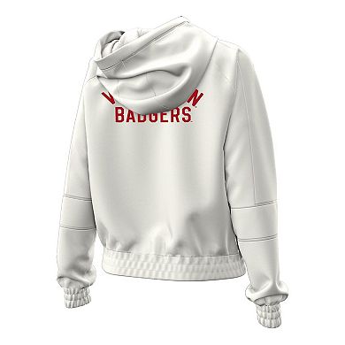 Women's Under Armour Natural Wisconsin Badgers Gameday Rival Fleece Full-Zip Cropped Hoodie