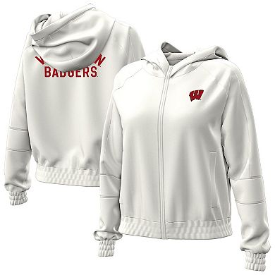 Women's Under Armour Natural Wisconsin Badgers Gameday Rival Fleece Full-Zip Cropped Hoodie