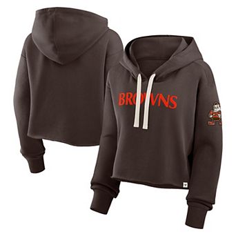 Women's Fanatics Brown Cleveland Browns Oversized Hometown Heritage Cropped Hoodie