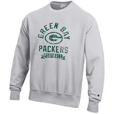 Men's Champion Heather Gray Green Bay Packers Reverse Weave Fleece Pullover Sweatshirt