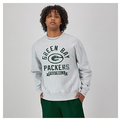 Men's Champion Heather Gray Green Bay Packers Reverse Weave Fleece Pullover Sweatshirt