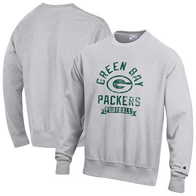 Men's Champion Heather Gray Green Bay Packers Reverse Weave Fleece Pullover Sweatshirt