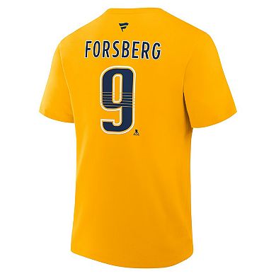 Men's Fanatics Filip Forsberg Gold Nashville Predators Authentic Stack Name & Number T-Shirt