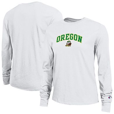 Women's Champion White Oregon Ducks Arch Over Logo Long Sleeve T-Shirt